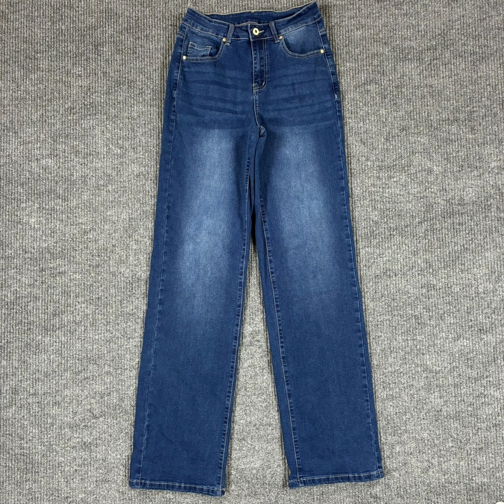 SEVEGO Womens Blue Wide Leg Jeans Size Small x 36" Inseam Mid Rise Stretch Denim